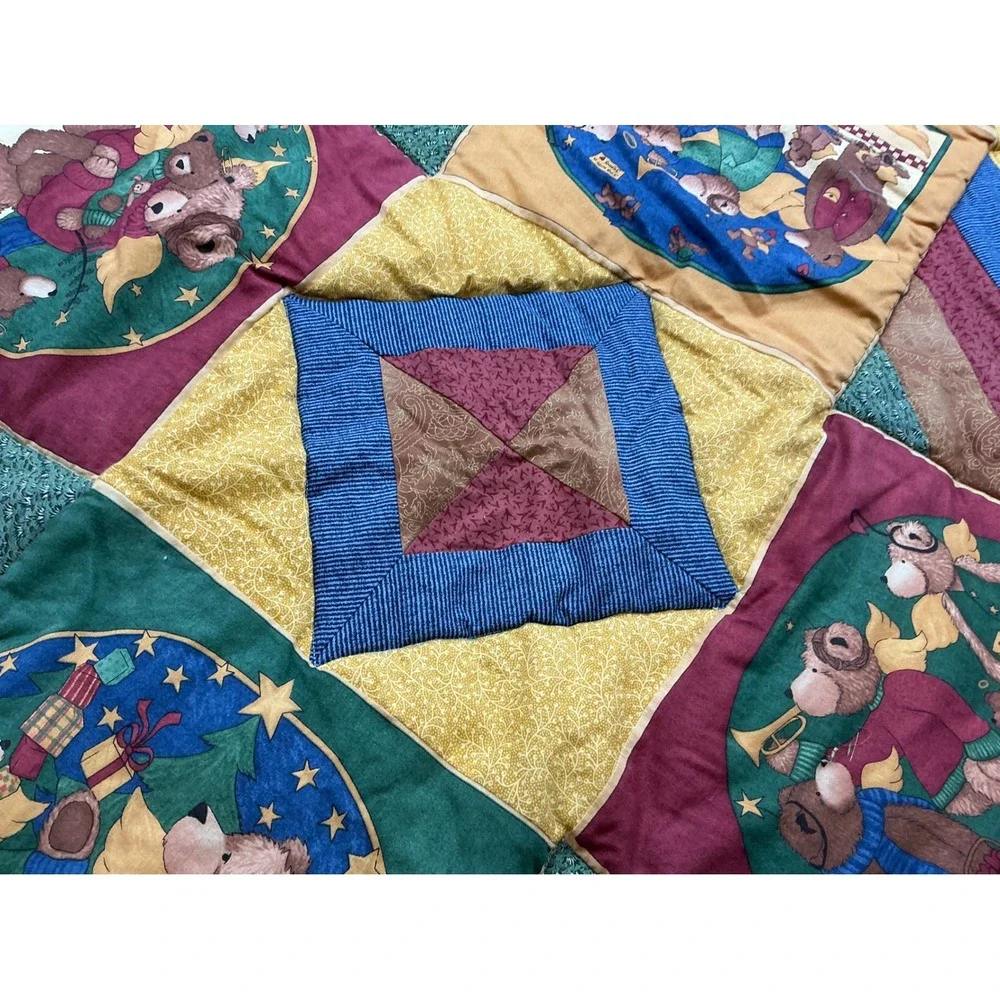 Vintage Christmas Teddy Bear Patchwork Quilt Throw Blanket Love Joy Peace 33x33